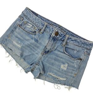 American Eagle Jean Shorts Womens Sz 4 Stretch Skinny Kick Light Wash Distressed